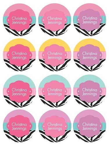 Colorful Zebra Waterproof Labels for Kids (Set of 48)
