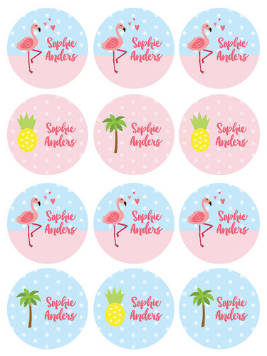 Sweet Flamingo Waterproof Labels for Kids (Set of 48)