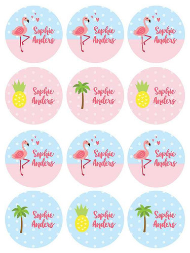 Sweet Flamingo Waterproof Labels for Kids (Set of 48)