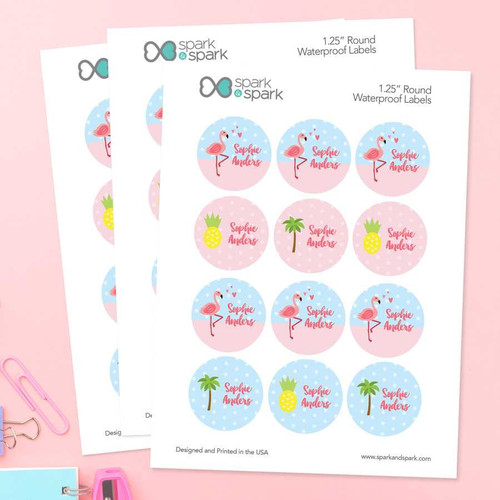 Sweet Flamingo Waterproof Labels for Kids
