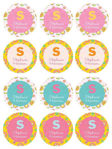 Flower Initial Waterproof Labels for Kids (Set of 48)
