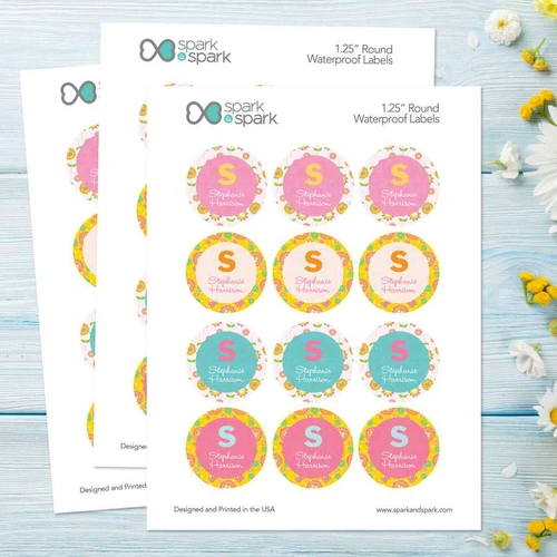 Flower Initial Waterproof Labels for Kids