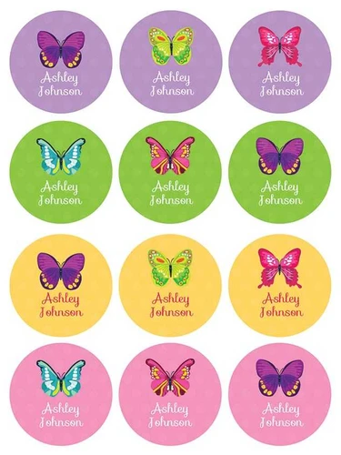 Bright Butterflies Waterproof Labels for Kids (Set of 48)