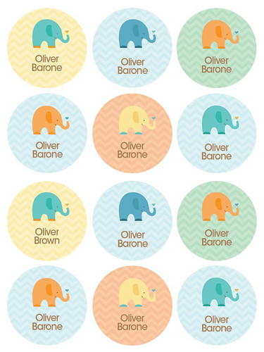Sweet Blue Elephant Waterproof Labels for Kids (Set of 48)