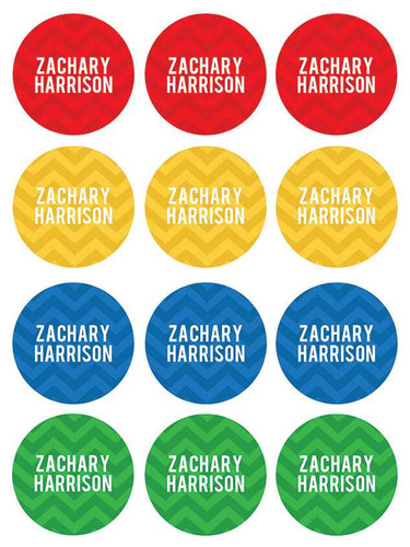 Red and Yellow Chevron Waterproof Labels for Kids (Set of 48)