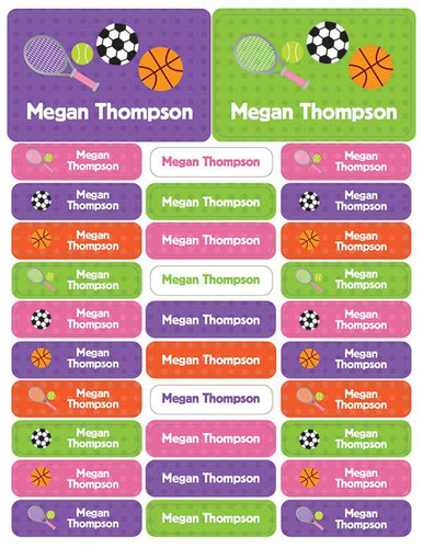 Girl Sports Labels Rectangular Pack (Set of 128)