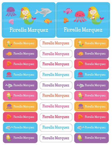 Sweet Mermaid Waterproof Labels Rectangular Pack (Set of 128)