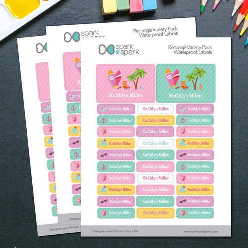 A Day at the Beach Labels Rectangular Pack