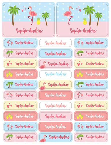 Sweet Flamingo Waterproof Labels Rectangular Pack (Set of 128)