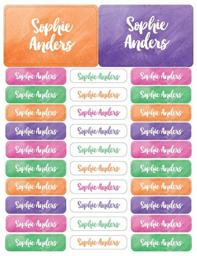 Bold Colorful Name Waterproof Labels Rectangular Pack (Set of 128)
