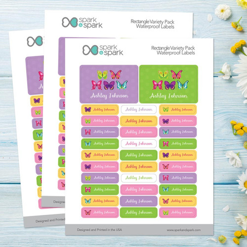 Bright Butterflies Labels Rectangular Pack