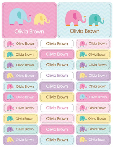 Sweet Elephants Labels Rectangular Pack (Set of 128)