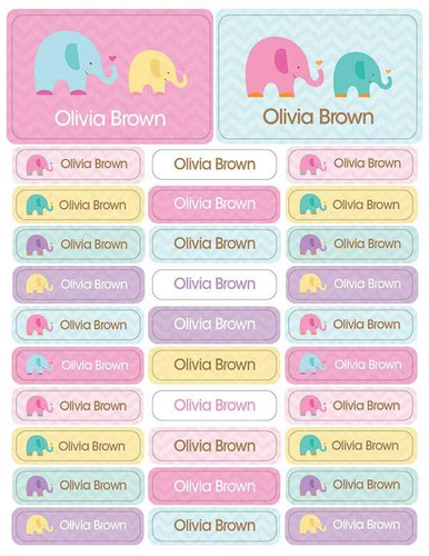 Sweet Elephants Labels Rectangular Pack (Set of 128)