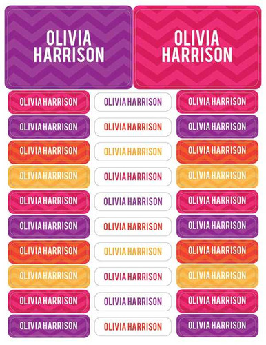 Girls Name on Chevron Orange Labels Rectangular Pack (Set of 128)