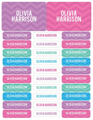 Girls Name on Chevron Pink Labels Rectangular Pack (Set of 128)