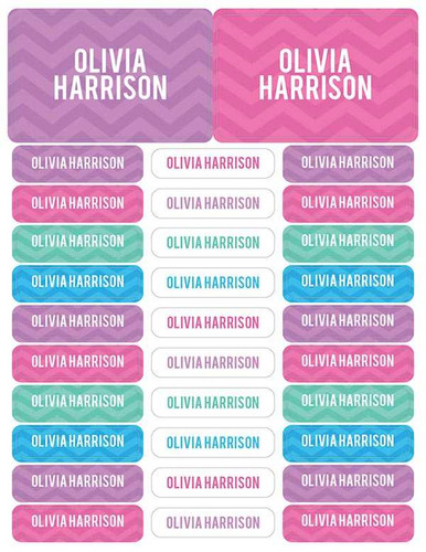 Girls Name on Chevron Pink Labels Rectangular Pack (Set of 128)