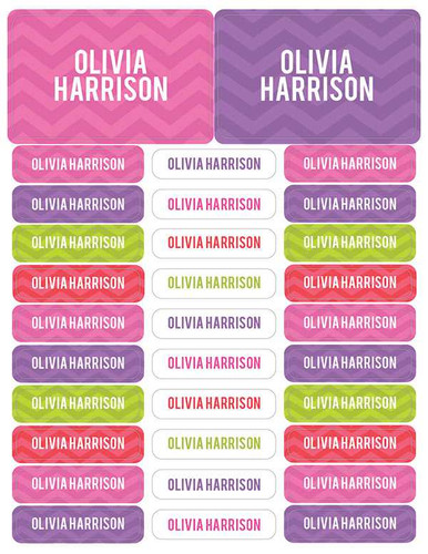Girls Name on Chevron Green Labels Rectangular Pack (Set of 128)