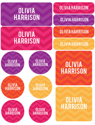 Girls Name on Chevron Orange Waterproof Labels Variety Pack (Set of 56)