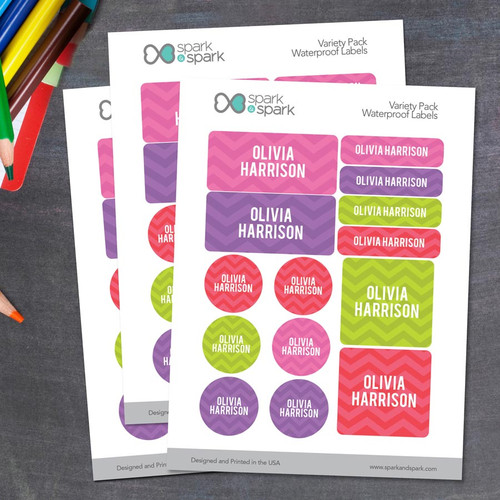 Girls Name on Chevron - Green  Waterproof Labels Variety Pack