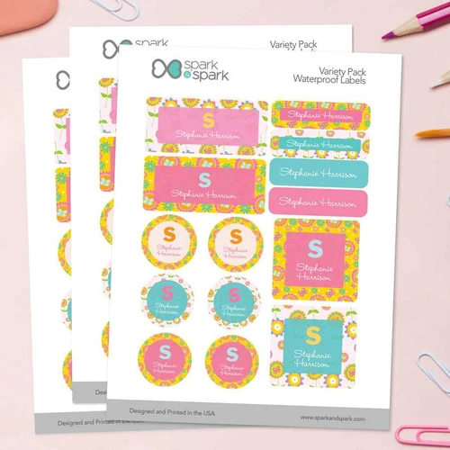 Flower Initial Waterproof Labels Variety Pack