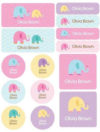 Sweet Elephants Waterproof Labels Variety Pack (Set of 56)