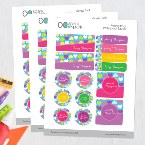 Happy Hearts Waterproof Labels Variety Pack