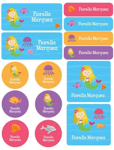 Sweet Mermaid Waterproof Labels Variety Pack (Set of 56)