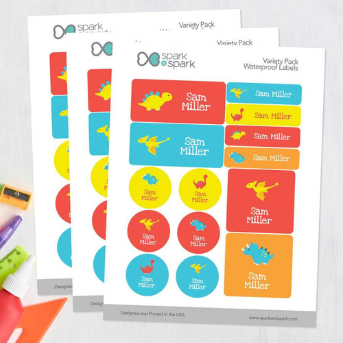 Cute Little Dinousars Waterproof Labels Variety Pack (Set of 56)