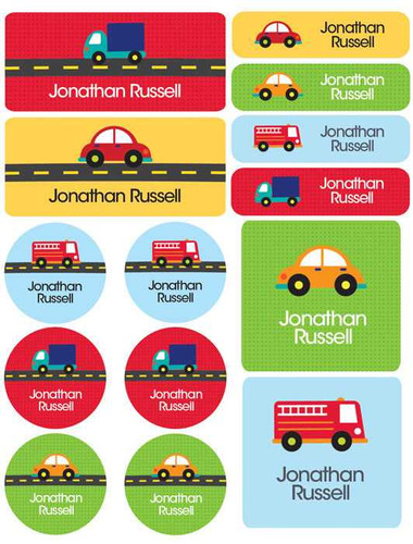 Cute Cars & Trucks Waterproof Labels Variety Pack (Set of 56)