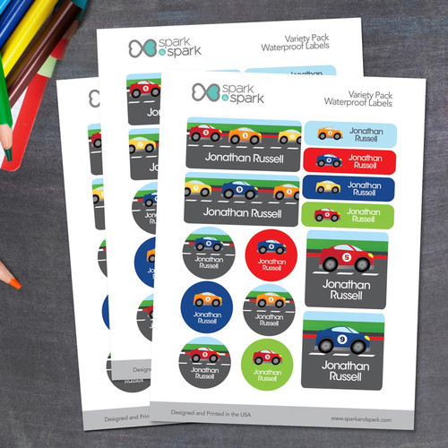 A Car Race Waterproof Labels Variety Pack (Set of 56)