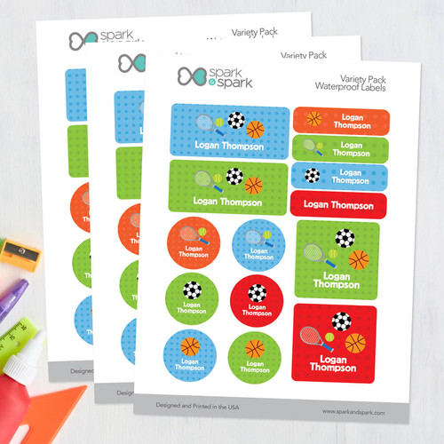 Boy Sports Waterproof Labels Variety Pack (Set of 56)