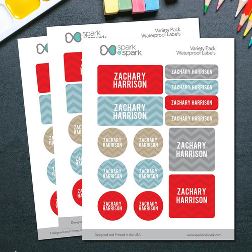 Blue And Grey Chevron Waterproof Labels Variety Pack (Set of 56)