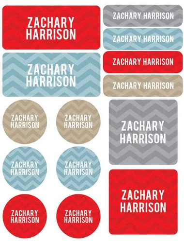 Blue And Grey Chevron Waterproof Labels Variety Pack (Set of 56)