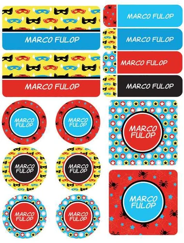 Super Hero Pattern Waterproof Labels Variety Pack (Set of 56)