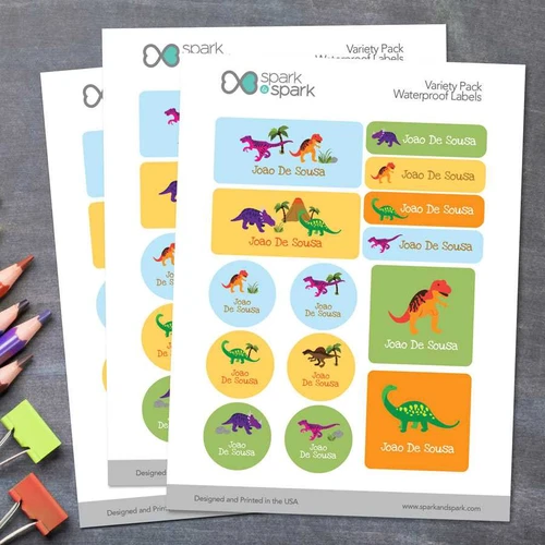 Dinosaurs In The Jungle Waterproof Labels Variety Pack (Set of 56)