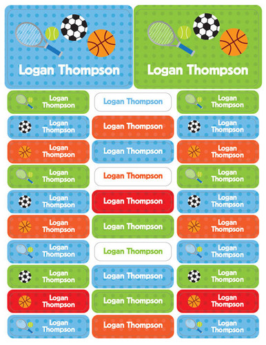 Boy Sports Labels Rectangular Pack (Set of 128)