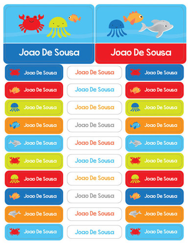 Cute Underwater Animals Labels Rectangular Pack (Set of 128)