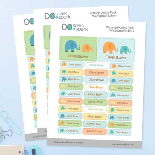 Sweet Elephants Boy Labels Rectangular Pack (Set of 128)