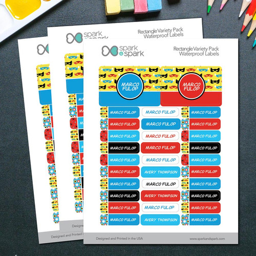 Super Hero Pattern Labels Rectangular Pack (Set of 128)