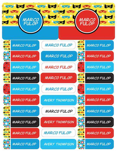 Super Hero Pattern Labels Rectangular Pack (Set of 128)