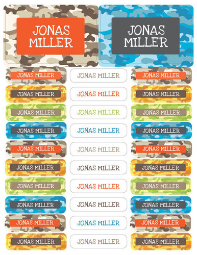 Fun Camouflage Labels Rectangular Pack (Set of 128)