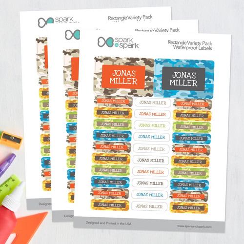 Fun Camouflage Labels Rectangular Pack (Set of 128)