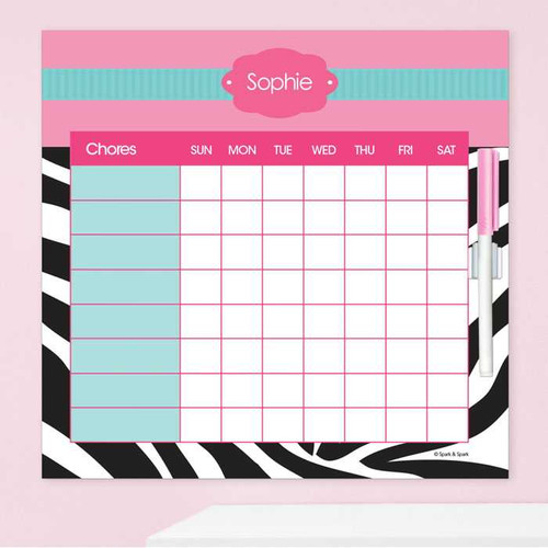 Zebra And Pink Customizable Chore Chart