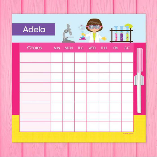 Cute Scientist Girl Blonde Summer Chore Chart