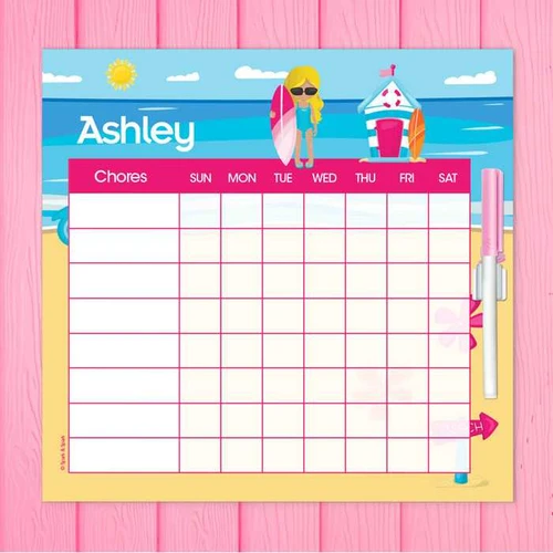 Beach Girl Blonde Weekly Chore Chart