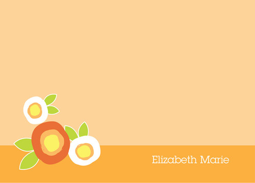 Cute Personalized Flat Note Cards | Modern Flowers Orange