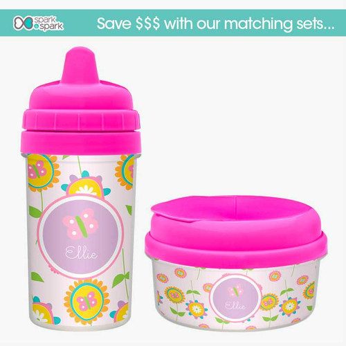 Girl Sippy Cups with Pink Flowers Pattern