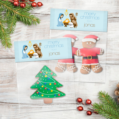 Nativity Set on Blue Treat Bags
