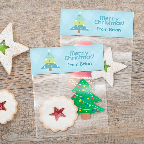 Modern Blue Xmas Tree Treat Bags