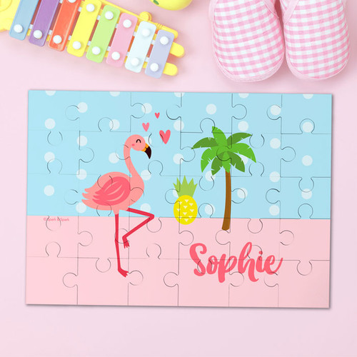 Sweet Flamingo Love Personalized Puzzles